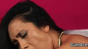 This naughty bombshell gets a wild cumshot on her face