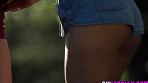 Mom licks natural beauty's pussy outdoors