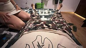 The young university girl gives a great blowjob, leading to doggystyle with big ass.