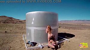 Lesbians eat pussy tribbing outdoors