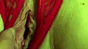 Is That Shaved Pussy Wet in Red Thongs?