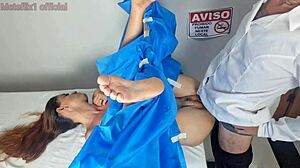 The gynecologist fucks the patient during the medical examination in the hospital