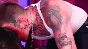 I wear stockings and heels for a workout with a muscular guy