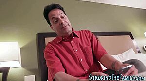 Goth stepmother milf contrasts innocence with big cock banging and spraying in group taboo