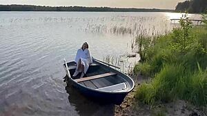 outdoor blowjob with blonde in fishnets