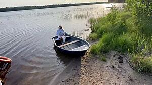 outdoor blowjob with blonde in fishnets