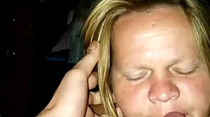 Milf gives quickie blowjob on ass