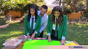 Cute teen in uniform gets free pussy stand at university