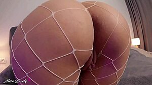 Hot Brunette In Fur Coat And Fishnet Pantyhose Masturbates Pussy With Fingers And Vibrator