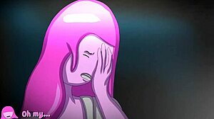 Princess Bubblegum engages in threesome with futanari, getting blowjob and cum on big tits