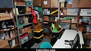 Shoplifting teen strip-searched by mall officer, then fucked hard in office