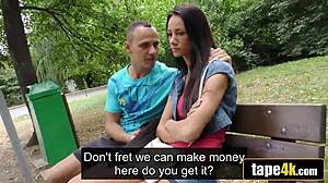 Hot brunette girlfriend turns slut for cash while boyfriend watches her get fucked outdoors