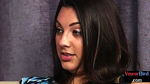 busty british brunette says, 'watch me toy my pussy while he jerks off?'