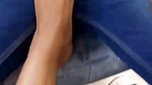 Do you worship her feet in this BDSM outdoor scene?