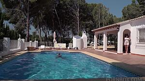 Valentina Ricci enjoys a relaxing ride by the poolside