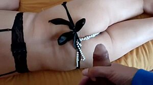 Two Cumshots on Stepmom's Big Ass in Lingerie During Flashing Hairy Beaver Fucking