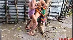 Intense Bengali Boudi Outdoor Rain Sex with Doggystyle and Blowjob Action