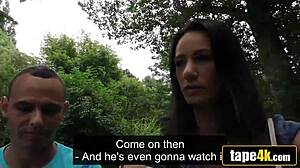 Hot brunette girlfriend turns slut for cash while boyfriend watches her get fucked outdoors