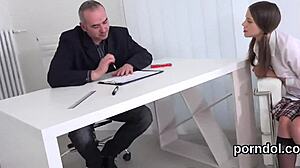 Elderly instructor tempts and pokes sweet girl