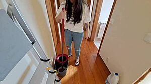 Latina maid's creamy pussy seduced in jeans and flip flops!