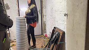 Step mom sucks step son construction worker cum in mouth