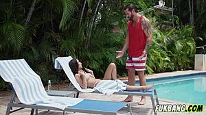 Busty stepdaughter demands deep massage.