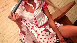 Ever seen a horny blonde nurse shove a 12-inch toy deep in her shaved ass?