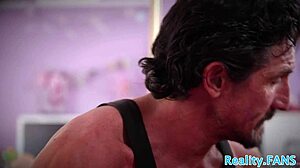 petite stepdaughter gets banged in the kitchen