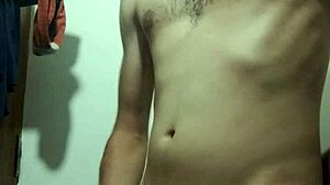 skinny young guy says, 'watch me undress and stroke my big cock in the bathroom'