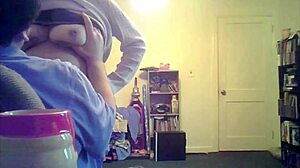 I admire Lori's big tits in the living room