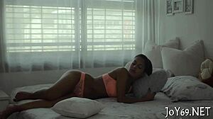 Solo beauty enjoys a fun hot play with creative moves