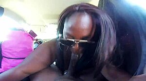 Ebony Gives Sloppy Blowjob Outside Work