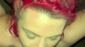 redhead streetwalker strips naked and sucks dick in truck backseat, swallowing cum!