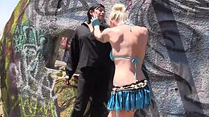 intriguing outdoor beach lesbian action with nympho moaning