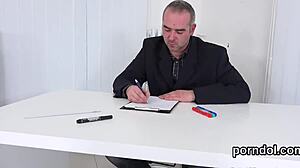 Elderly instructor tempts and pokes sweet girl