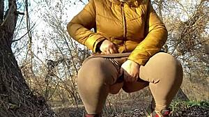 The mature mother-in-law bent over with her big ass and wet hairy pussy dripping in the water world.