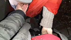 our autumn romantic sex in a hut - lesbian illusion girls with passionate pussy, cum, orgasm, brunette pov, masturbation