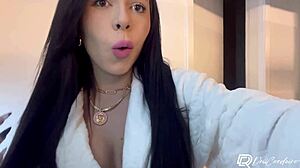 Delivery guy fucks hot curvy brunette alone at home