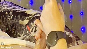 lactating handjob milks uncut cock in mouth