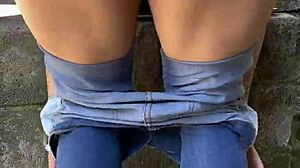 ella lowers her jeans for outdoor anal creampie on her latina ass