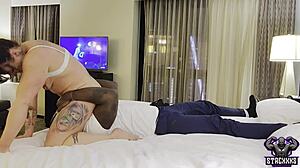 Intriguing help with bags turns into doggystyle wrestling and riding with muscular bodybuilder Ecko Belle.