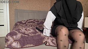 Horny milf stepmom masturbates in sexy pantyhose