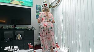 Step Mom Trims Christmas Tree While Junior Jerks Off To Her Lingerie And Rides Him