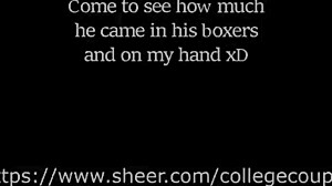 Curvy college girl rides husband, making white boy cum in pants during moaning lapdance.