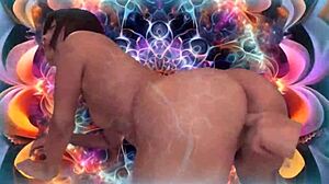 Fusion of psychedelic music and asian teen sex with orgasm