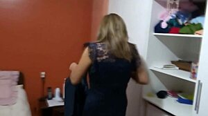 stepmother dresses goes to the party comes back excited and undresses with huge milf ass