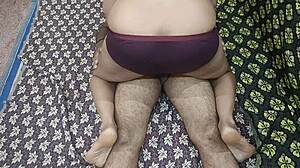 Naked south indian couple engages in hardcore homemade fucking, ending with creampie on big pussy