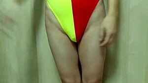 Japanese amateur plays anal in schoolgirl uniform, shorts, and see-through underwear.