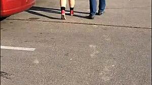 Busted boyfriend catches girlfriend flashing outdoors