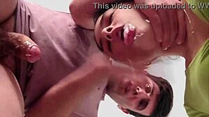 brunette sucking cocks with big tits and tight wet pussy